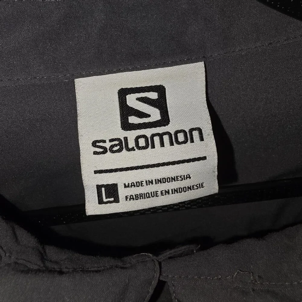 SALOMON Sz L Dark Gray Button Front L/S Logo Casual Outdoor Trail Cycling Shirt